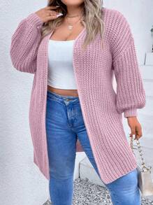 SHEIN CURVE+ Plus Size Drop Shoulder Cardigan - Mauve Purple - View 5