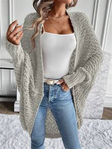 SHEIN Essnce 蝙蝠袖休闲设计开衫 - 淺灰色 - 查看 4