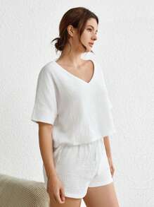 Ocili 純色蝙蝠袖休閒上衣 - 白色 - 查看 5