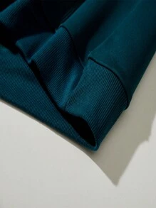 Manfinity LEGND 男士大码花和標語圖案袋鼠口袋抽繩連帽衫 - 墨綠色 - 查看 3