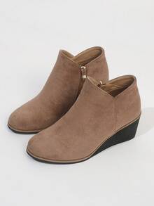 Women's Wedge Heel Platform Boots - Coffee Brown - View 7