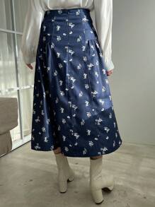 FRIFUL 碎花高腰裙 - 藍色 - 查看 2