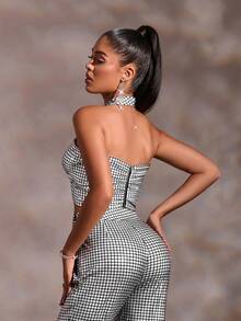 SHEIN BAE 格子印花短款掛脖上衣 - 彩色 - 查看 2