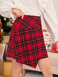 女大童1入組格子呢圖案前扭結半身裙適用於聖誕 - 彩色 - 查看 3