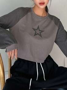 DAZY 星星印花插肩袖短款運動衫 - 灰色 - 查看 4