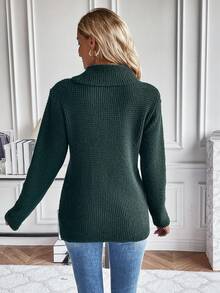 SHEIN LUNE 高领交叉裹身下摆针织套头衫秋冬毛衣 - 綠色 - 查看 2