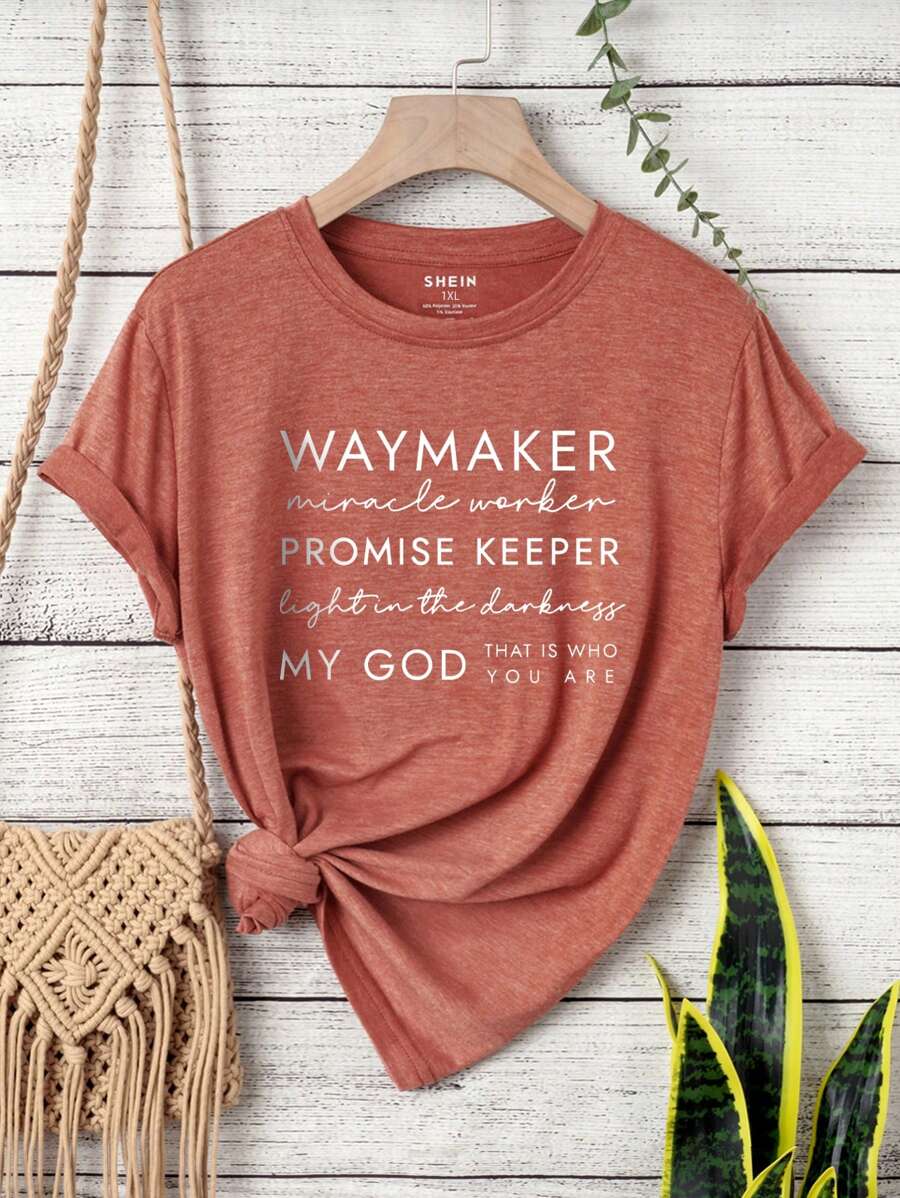 INAWLY 夏季女款标语图案 T 恤 - 亮橙色 - 查看 1