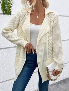 SHEIN Clasi Dual Pocket Belted Cardigan - Apricot - View 6