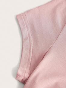 SHEIN EZwear Women's Solid Color Square Neck Short Sleeve Fitted Knit Dress - Dusty Pink - View 5