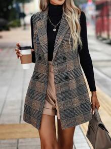SHEIN LUNE Kẻ sọc Đôi ngực Áo khoác Vest - Nhiều màu - Xem 5