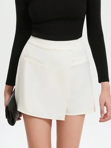 SHEIN BIZwear Solid Wrap Front Skort - White - View 4