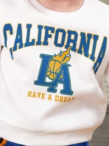 SHEIN Baby Boy Letter Graphic Sweatshirt & Striped Tape Side Sweatpants - Blue and White - View 6