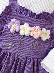 女嬰小高領T恤和貼花褶邊背帶洋裝和帽 - 紫色 - 查看 5