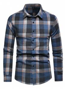 Manfinity Homme Men Plaid Print Button Up Shirt Without Tee - Blue - View 5