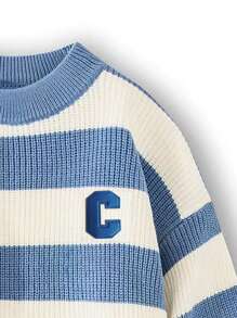 Men Striped & Letter Pattern Drop Shoulder Sweater