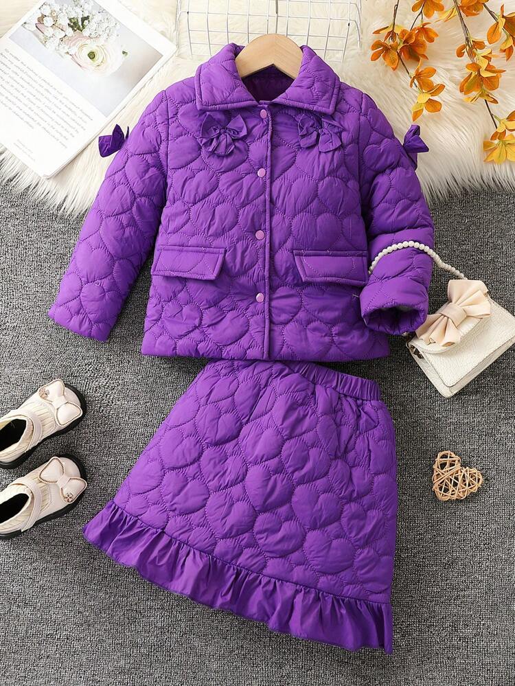 Young Girl Flap Detail Quilted Coat & Ruffle Hem Skirt