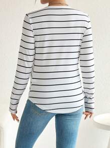 SHEIN Maternity Striped Print Curved Hem Tee - Black and White - View 2