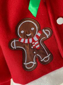 Baby Girl Heart & Gingerbread Man Embroidery Bow Front Thermal Lined Coat
