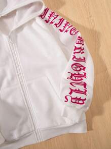 SHEIN Tween Girl Letter Graphic Contrast Side Seam Raglan Sleeve Sweatshirt, In Fall/Winter - White - View 4