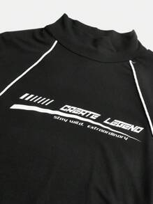 SHEIN Girlism Teen Girl Letter Graphic Contrast Piping Bodysuit - Black - View 4