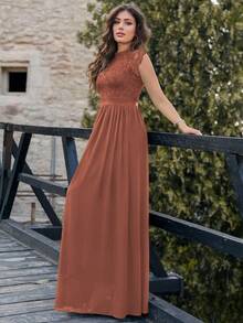 MIUSOL Đầm dự tiệc ren hoa thanh lịch cổ bẻ tay lửng viền xếp ly - Màu Cam cháy - Xem 7