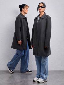 Manfinity Unisex 1 stuk Stevige Losse pasvorm Voorknop Overjassen