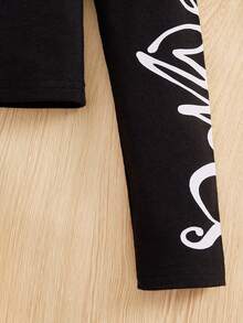 2pcs Tween Girl Letter Graphic Mock Neck Tee - Black and White - View 4