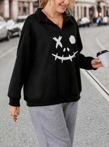SHEIN LUNE Plus Cartoon Graphic Drop Shoulder Sweatshirt Pullover Fall Outfit