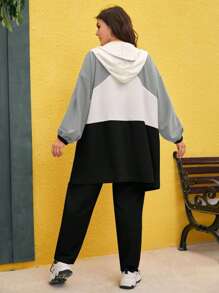 Mulvari Plus Zip Up Colorblock Hoodie & Pants Set 2 Piece Set - Blue and White - View 2