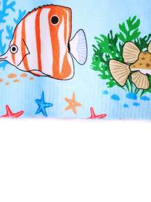 Octopus & Fish Pattern Drop Shoulder Sweater - Baby Blue - View 5