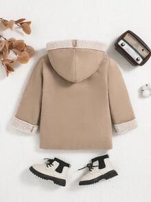 SHEIN 女小童雙口袋毛絨內襯連帽外套