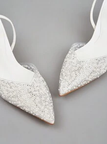 2025 Otoño/Invierno Mujeres Puntiagudo Dedo del pie Tacón Alto Mules, Elegante Tacón de Gatito Slip-On Zapatos, Zapatos de Verano - Blanco - Ver 5