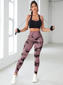 SHEIN Sport Studio Batik nahtlose hochelastische Sport Leggings, hochwertige nahtlose Schlankheits-Leggings für Frauen mit hoher Taille - belastbarer, weicher, atmungsaktiver 4-Wege-Stretch Leggings zum Laufen, Radfahren, Yoga, Pickleball, Fitness, Lässig