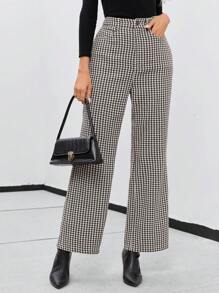 SHEIN Privé Houndstooth Print Slant Pocket Suit Pants - Beige - View 1
