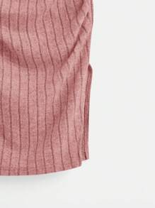 SHEIN EZwear Vestido sólido de talle alto con cordón ajustable, pliegues y aberturas a los costados de los muslos - Rosa vieja - Ver 4