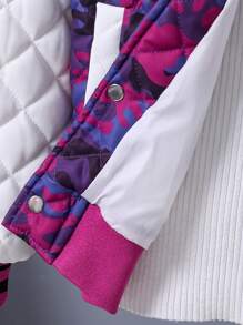 Tween Boy 1pc Camo Print Letter Patched Striped Trim Hooded Quilted Coat