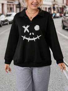 SHEIN LUNE Plus Cartoon Graphic Drop Shoulder Sweatshirt Pullover Fall Outfit