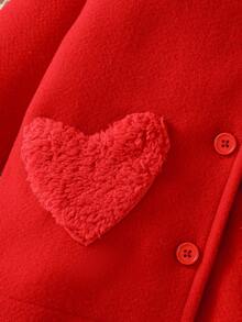 Baby Girl Heart Patched Hooded Teddy Panel Overcoat - Red - View 5
