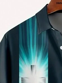 Manfinity Homme Men Plus Striped & Cross Print Shirt - Green - View 5