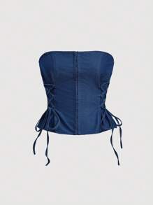 SHEIN MOD 側邊綁帶羊腿袖抹胸上衣不帶襯衫 - 藍色 - 查看 1