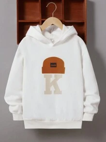 SHEIN 青少年男孩字母图案保暖内衬卫衣 - 白色 - 查看 1