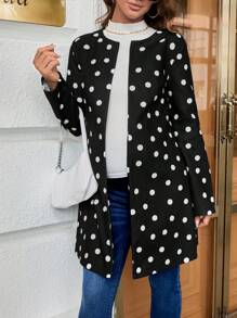 SHEIN Maternity Heart Print Lantern Sleeve Sweater - Black and White - View 7