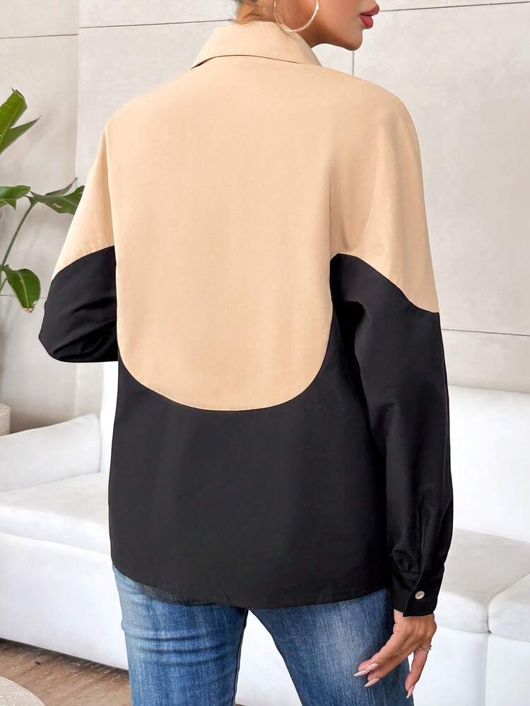 Two Tone Drop Shoulder Button Front Shirt