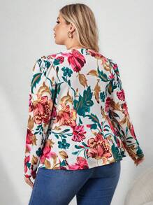 SHEIN Clasi 大碼花卉印花拉鍊夾克 - 白色 - 查看 2