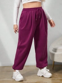 SHEIN EZwear Hơn Eo dây rút Túi nghiêng Quần thể thao - Màu Hồng Tươi - Xem 4
