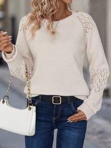 SHEIN LUNE Top de suéter de punto de moda versátil casual con detalles recortados para vacaciones de mujer