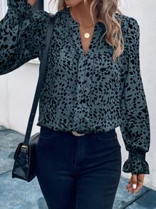 SHEIN LUNE Allover Print Flounce Sleeve Blouse