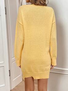 SHEIN LUNE 落肩開衩下擺毛衣洋裝 - 黃色 - 查看 2