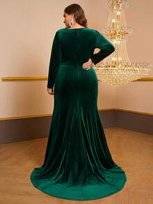 YISIKADO Plus Rhinestone Detail Split Thigh Velvet Prom Dress - Dark Green - View 2