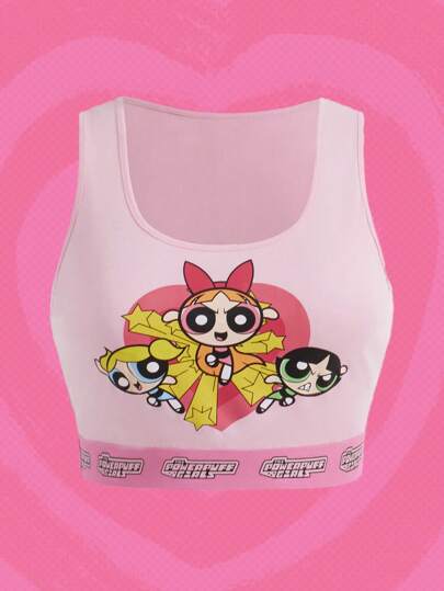 The Powerpuff Girls | ROMWE بلوزة بلا أكمام بطبعة كرتونية بمقاس كبير